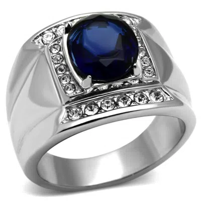 Fashnzfab High Polished (no Plating) Stainless Steel Ring With Synthetic Synthetic Glass In Montana In Metallic