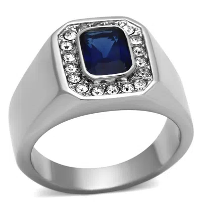 Fashnzfab High Polished (no Plating) Stainless Steel Ring With Synthetic Synthetic Glass In Montana In Multi