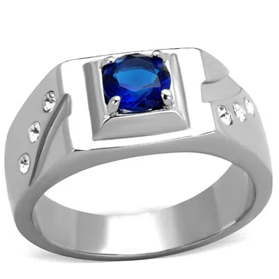 Fashnzfab High Polished (no Plating) Stainless Steel Ring With Synthetic Synthetic Glass In Montana In White