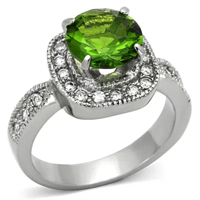 Fashnzfab High Polished (no Plating) Stainless Steel Ring With Synthetic Synthetic Glass In Peridot In Green