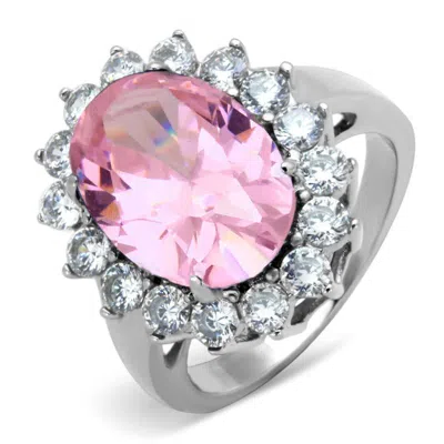 Fashnzfab High Polished (no Plating) Stainless Steel Ring With Synthetic Synthetic Glass In Rose In Multi