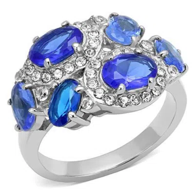 Fashnzfab High Polished (no Plating) Stainless Steel Ring With Synthetic Synthetic Glass In Sapphire In Multi