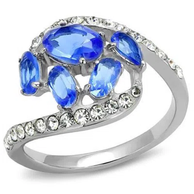 Fashnzfab High Polished (no Plating) Stainless Steel Ring With Synthetic Synthetic Glass In Sapphire In Multi