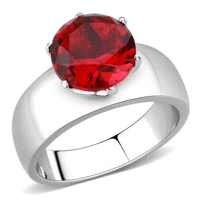 Fashnzfab High Polished (no Plating) Stainless Steel Ring With Synthetic Synthetic Glass In Siam In Silver