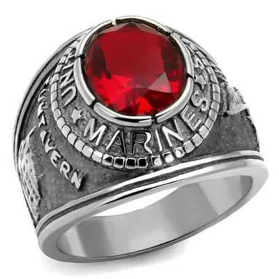 Fashnzfab High Polished (no Plating) Stainless Steel Ring With Synthetic Synthetic Glass In Siam In Silver