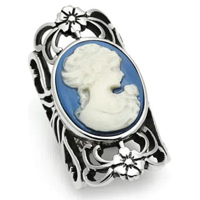 Fashnzfab High Polished (no Plating) Stainless Steel Ring With Synthetic Synthetic Stone In Capri Blue In Metallic