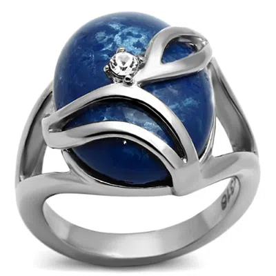 Fashnzfab High Polished (no Plating) Stainless Steel Ring With Synthetic Synthetic Stone In Capri Blue In Multi