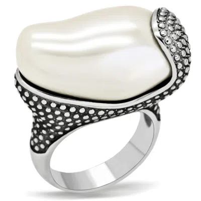 Fashnzfab High Polished (no Plating) Stainless Steel Ring With Synthetic Synthetic Stone In White