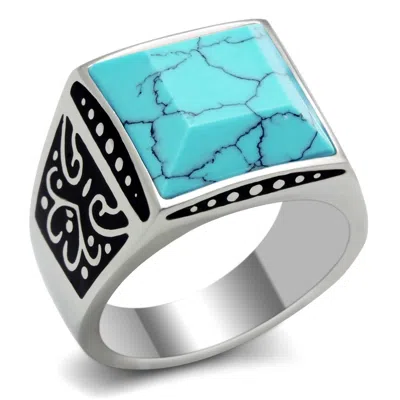 Fashnzfab High Polished (no Plating) Stainless Steel Ring With Synthetic Turquoise In Sea Blue In Multi