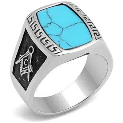 Fashnzfab High Polished (no Plating) Stainless Steel Ring With Synthetic Turquoise In Sea Blue In Multi