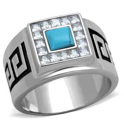 Fashnzfab High Polished (no Plating) Stainless Steel Ring With Synthetic Turquoise In Sea Blue In Multi