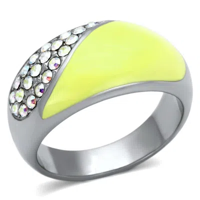 Fashnzfab High Polished (no Plating) Stainless Steel Ring With Top Grade Crystal In Aurora Borealis (rainbow E In Metallic