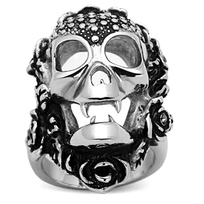 Fashnzfab High Polished (no Plating) Stainless Steel Ring With Top Grade Crystal In Black Diamond In Gray