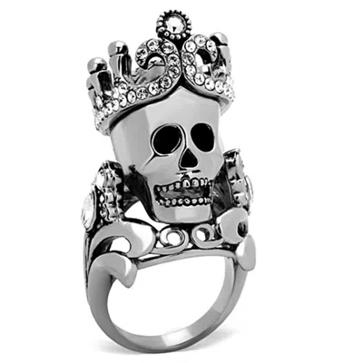 Fashnzfab High Polished (no Plating) Stainless Steel Ring With Top Grade Crystal In Black Diamond In Pink