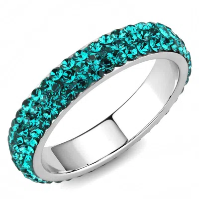 Fashnzfab High Polished (no Plating) Stainless Steel Ring With Top Grade Crystal In Blue Zircon In Multi