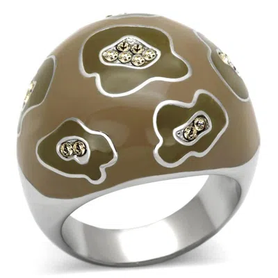 Fashnzfab High Polished (no Plating) Stainless Steel Ring With Top Grade Crystal In Citrine Yellow In Brown