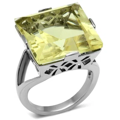 Fashnzfab High Polished (no Plating) Stainless Steel Ring With Top Grade Crystal In Citrine Yellow In Metallic