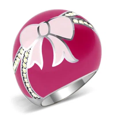 Fashnzfab High Polished (no Plating) Stainless Steel Ring With Top Grade Crystal In Citrine Yellow In Pink