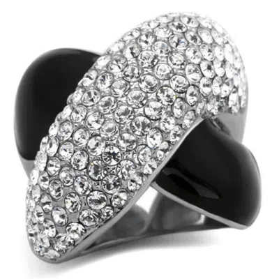 Fashnzfab High Polished (no Plating) Stainless Steel Ring With Top Grade Crystal In Clear In Black