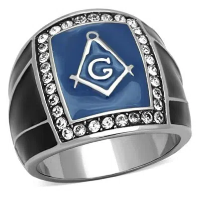 Fashnzfab High Polished (no Plating) Stainless Steel Ring With Top Grade Crystal In Clear In Black