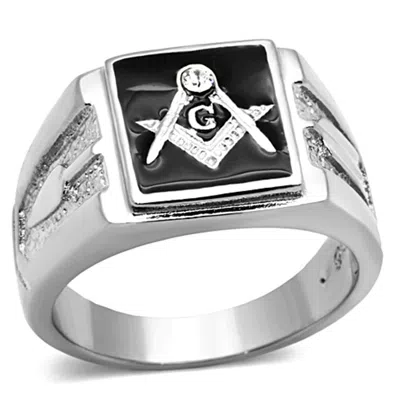 Fashnzfab High Polished (no Plating) Stainless Steel Ring With Top Grade Crystal In Clear In Black