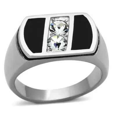 Fashnzfab High Polished (no Plating) Stainless Steel Ring With Top Grade Crystal In Clear In Black
