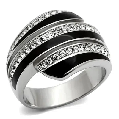 Fashnzfab High Polished (no Plating) Stainless Steel Ring With Top Grade Crystal In Clear In Green