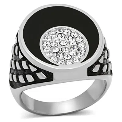 Fashnzfab High Polished (no Plating) Stainless Steel Ring With Top Grade Crystal In Clear In Metallic