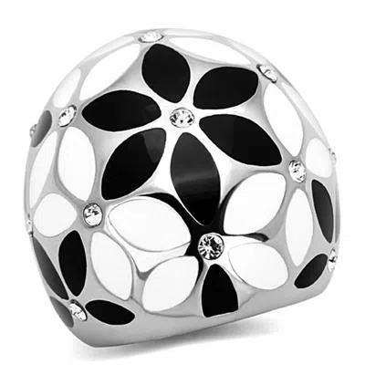 Fashnzfab High Polished (no Plating) Stainless Steel Ring With Top Grade Crystal In Clear In Metallic