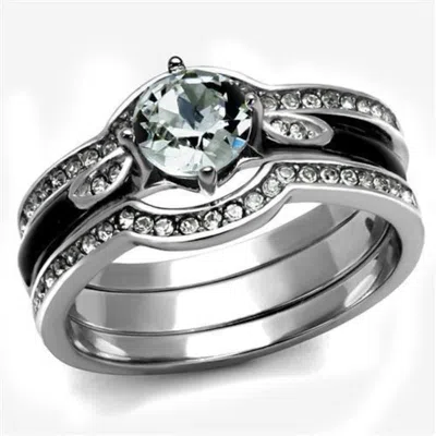 Fashnzfab High Polished (no Plating) Stainless Steel Ring With Top Grade Crystal In Clear In Metallic