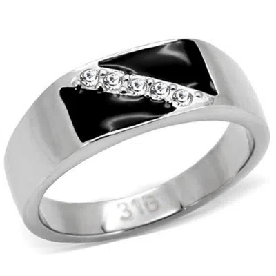 Fashnzfab High Polished (no Plating) Stainless Steel Ring With Top Grade Crystal In Clear In Metallic