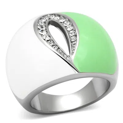 Fashnzfab High Polished (no Plating) Stainless Steel Ring With Top Grade Crystal In Clear In Metallic