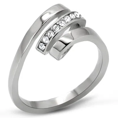 Fashnzfab High Polished (no Plating) Stainless Steel Ring With Top Grade Crystal In Clear In Metallic