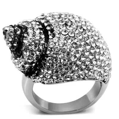 Fashnzfab High Polished (no Plating) Stainless Steel Ring With Top Grade Crystal In Clear In Metallic