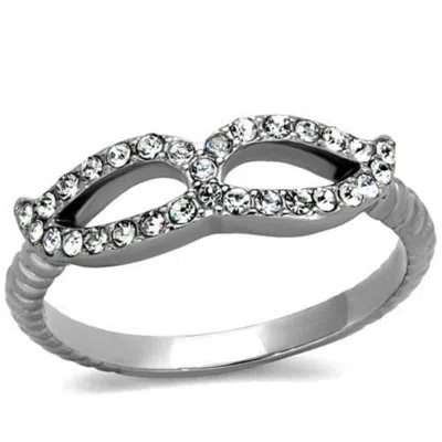 Fashnzfab High Polished (no Plating) Stainless Steel Ring With Top Grade Crystal In Clear In Metallic
