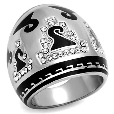 Fashnzfab High Polished (no Plating) Stainless Steel Ring With Top Grade Crystal In Clear In Metallic