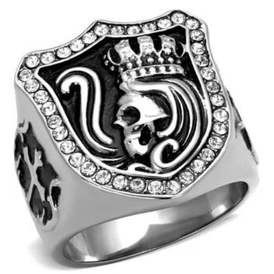 Fashnzfab High Polished (no Plating) Stainless Steel Ring With Top Grade Crystal In Clear In Metallic