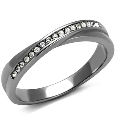 Fashnzfab High Polished (no Plating) Stainless Steel Ring With Top Grade Crystal In Clear In Metallic