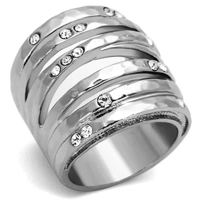 Fashnzfab High Polished (no Plating) Stainless Steel Ring With Top Grade Crystal In Clear In Metallic