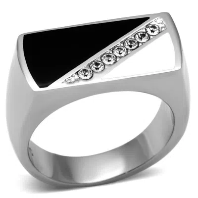Fashnzfab High Polished (no Plating) Stainless Steel Ring With Top Grade Crystal In Clear In Metallic