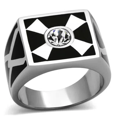 Fashnzfab High Polished (no Plating) Stainless Steel Ring With Top Grade Crystal In Clear In Multi