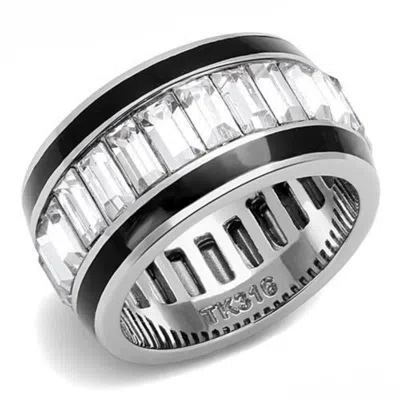 Fashnzfab High Polished (no Plating) Stainless Steel Ring With Top Grade Crystal In Clear In Multi