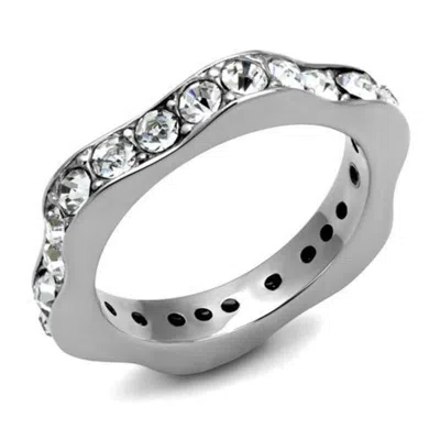 Fashnzfab High Polished (no Plating) Stainless Steel Ring With Top Grade Crystal In Clear In Multi