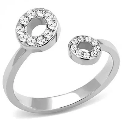 Fashnzfab High Polished (no Plating) Stainless Steel Ring With Top Grade Crystal In Clear In Multi