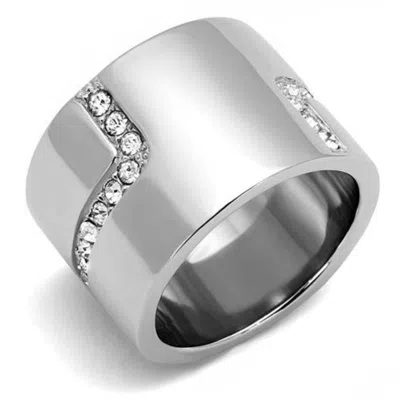 Fashnzfab High Polished (no Plating) Stainless Steel Ring With Top Grade Crystal In Clear In Multi