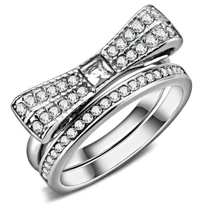 Fashnzfab High Polished (no Plating) Stainless Steel Ring With Top Grade Crystal In Clear In Pattern