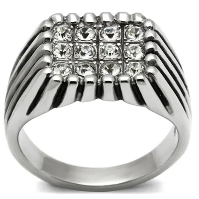 Fashnzfab High Polished (no Plating) Stainless Steel Ring With Top Grade Crystal In Clear In Red