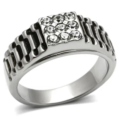 Fashnzfab High Polished (no Plating) Stainless Steel Ring With Top Grade Crystal In Clear In Purple