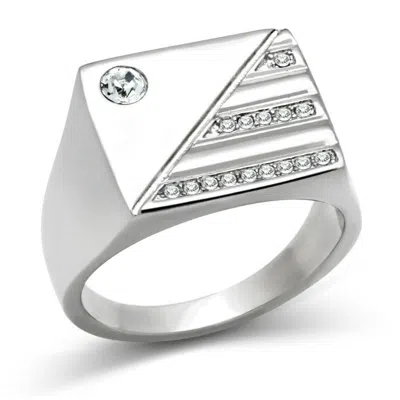 Fashnzfab High Polished (no Plating) Stainless Steel Ring With Top Grade Crystal In Clear In Pattern