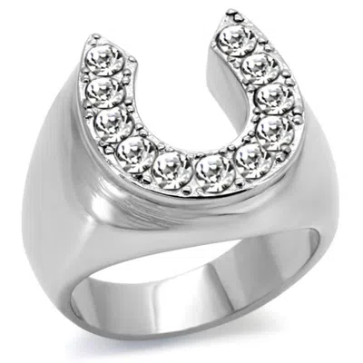 Fashnzfab High Polished (no Plating) Stainless Steel Ring With Top Grade Crystal In Clear In Pattern